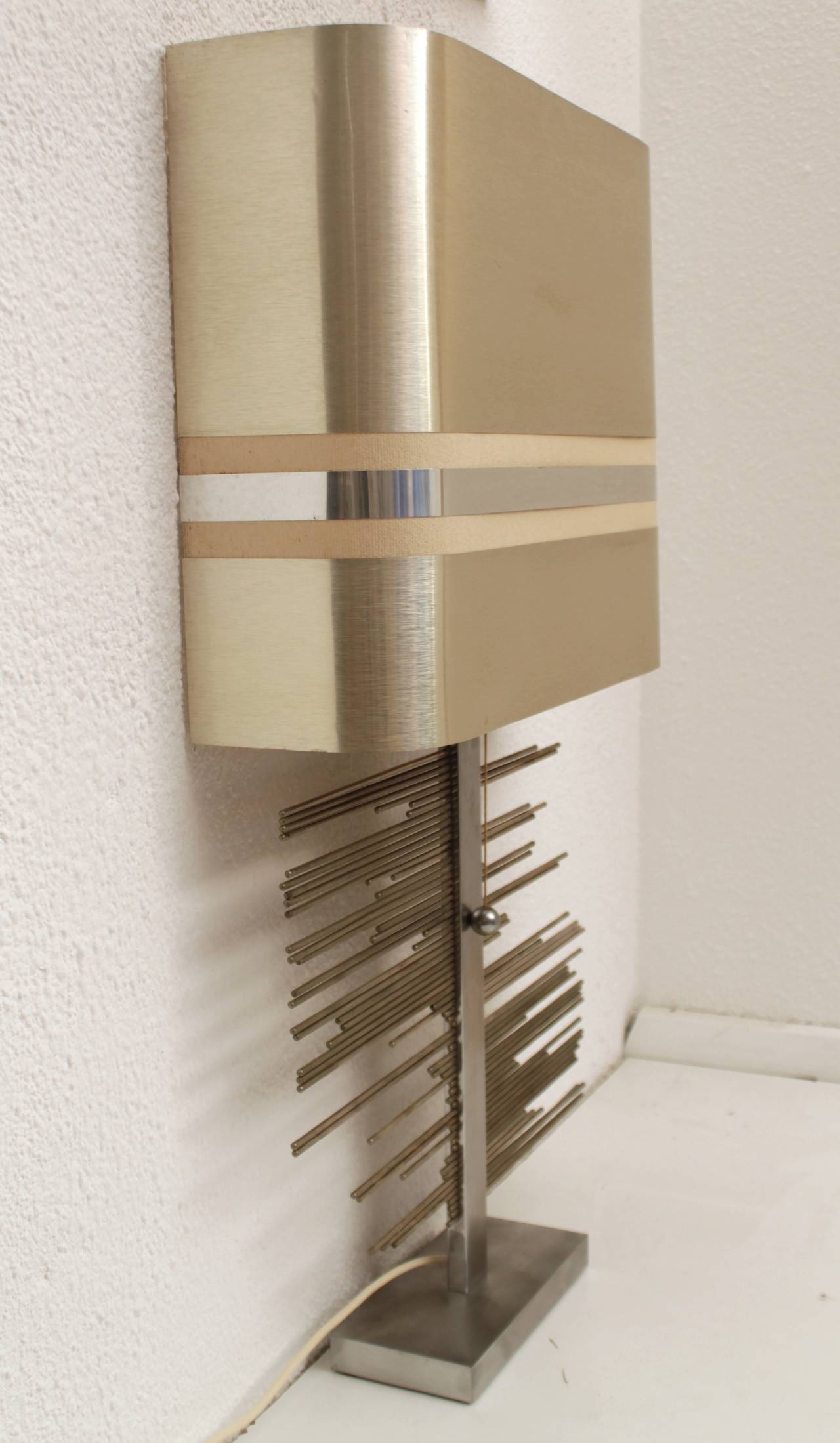 Sculptural Brushed Steel Table Lamp, 1970s 2