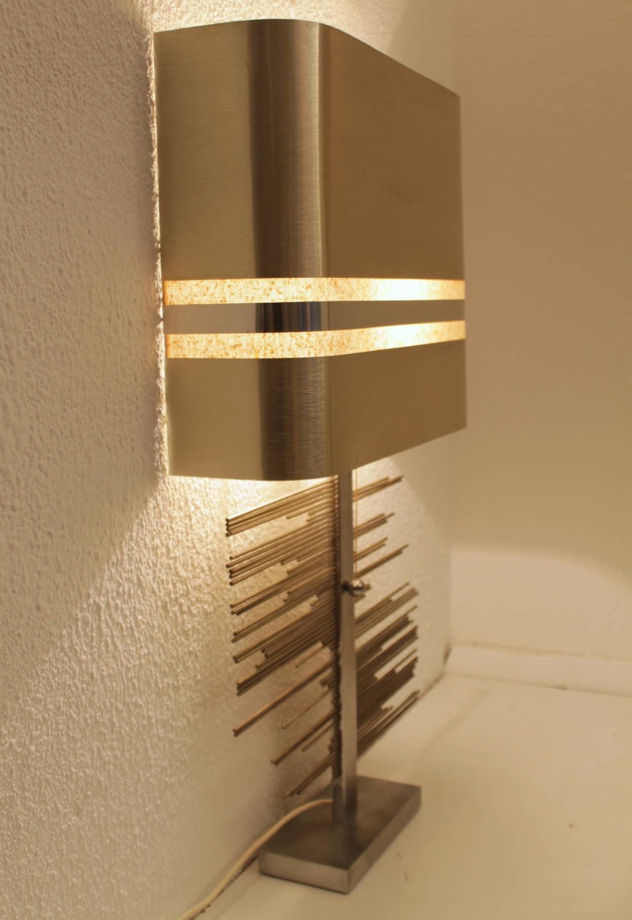 Sculptural Brushed Steel Table Lamp, 1970s 1