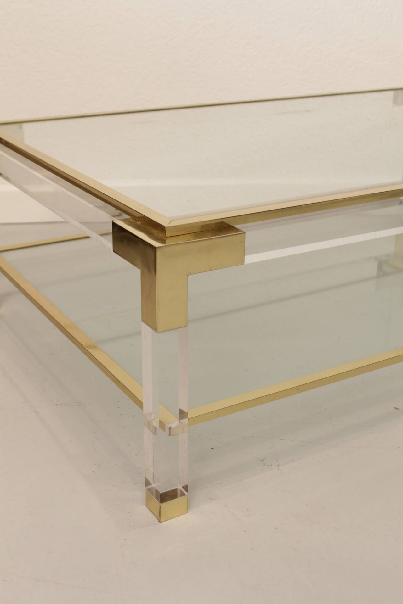 Italian Vintage Brass, Lucite and Glass Coffee Table