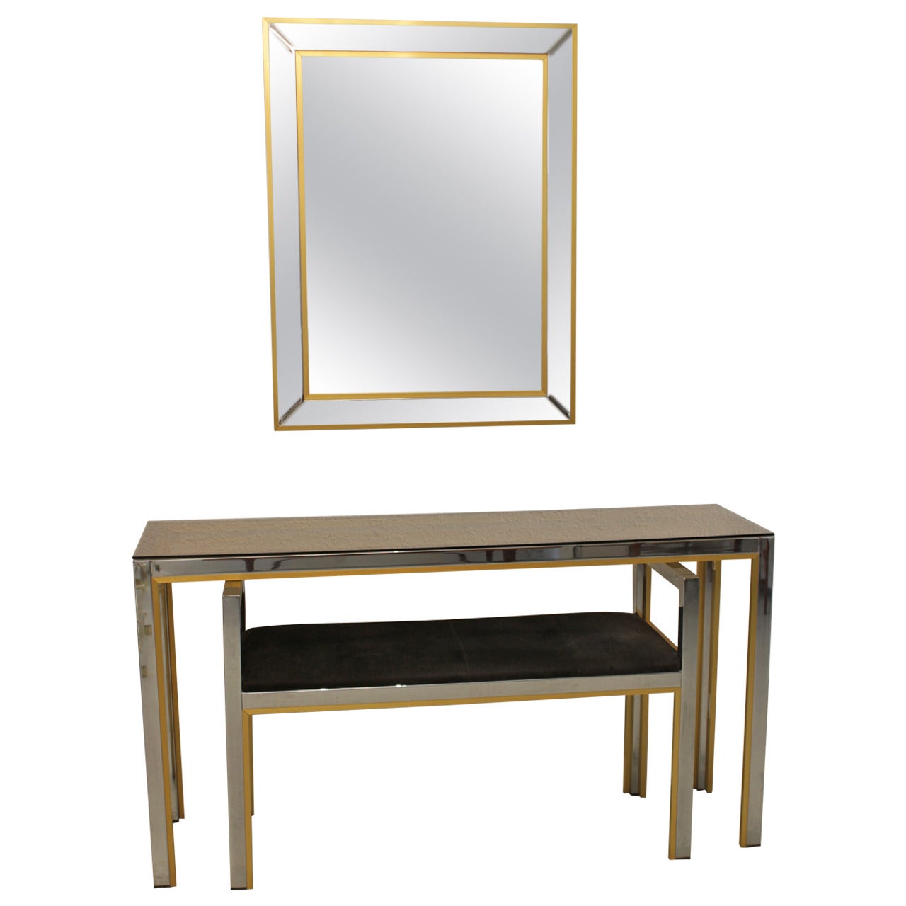 Renato Zevi Console Table with Matching Bench and Mirror 1970s