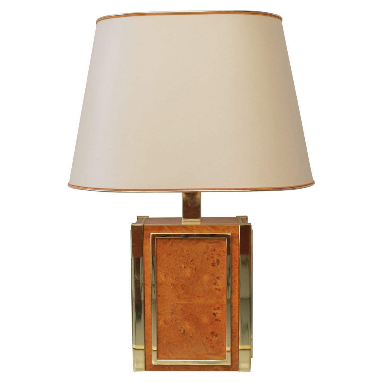 Renato Zevi Brass and Burl Wood Table Lamp