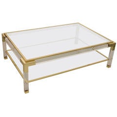 Vintage Brass, Lucite and Glass Coffee Table