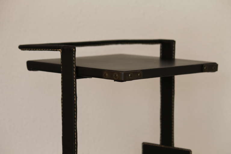 French Jacques Adnet Leather Side Table