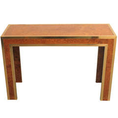 Burl Wood & Brass Console, circa 1970