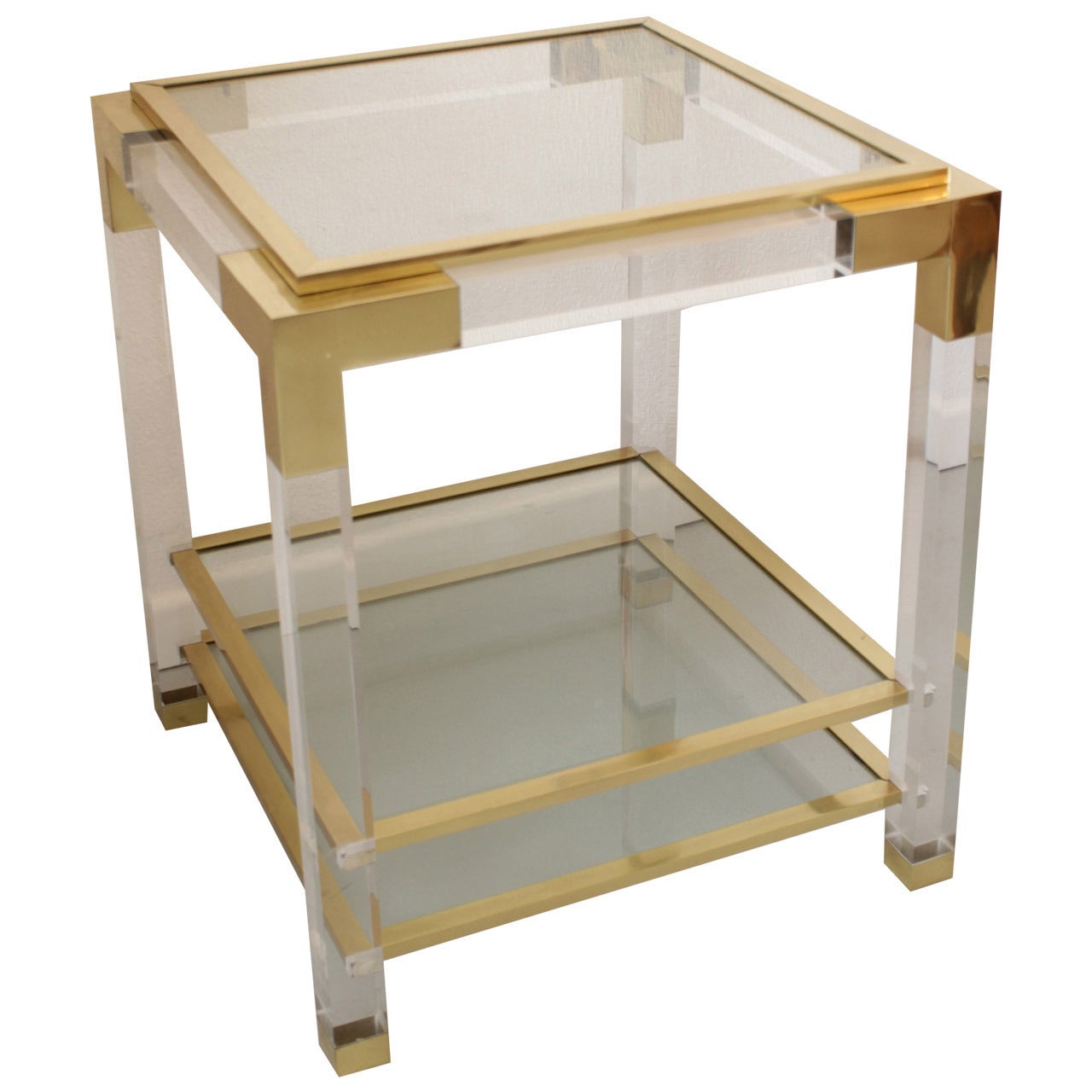 Vintage Lucite, Glass and Brass End Table