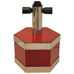 Italian Chrome and Red Leather Lamp Base
