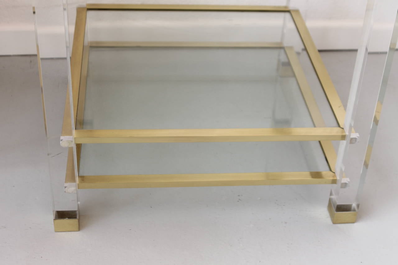 Italian Vintage Lucite, Glass and Brass End Table