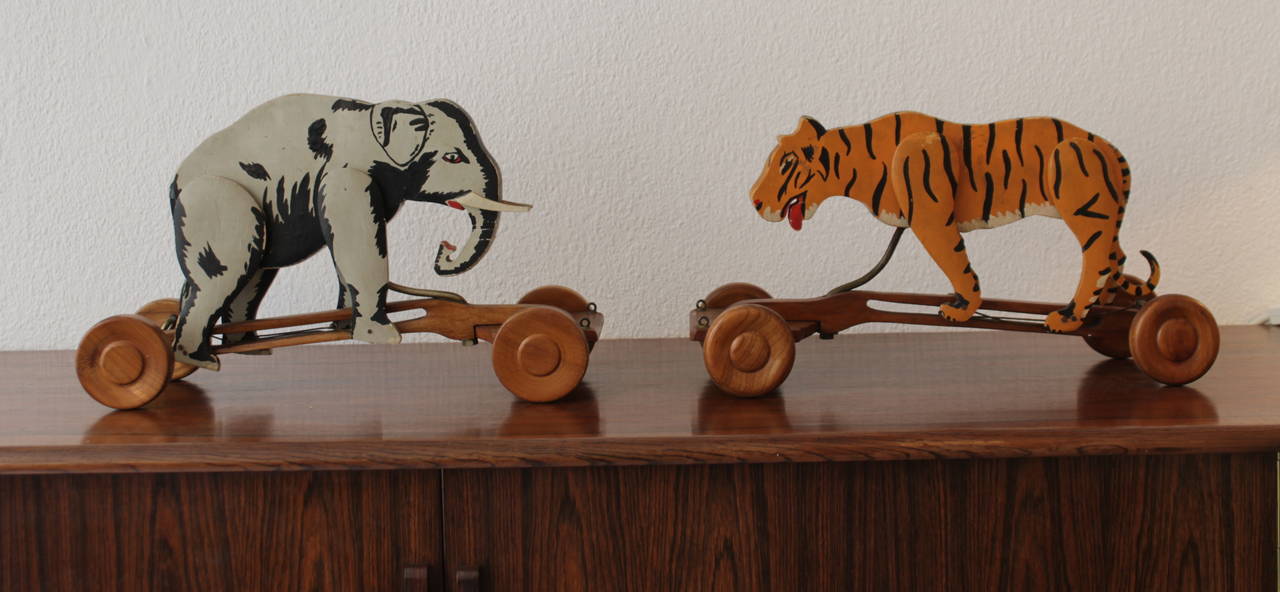 1950s Wooden Pull Toy Tiger 2