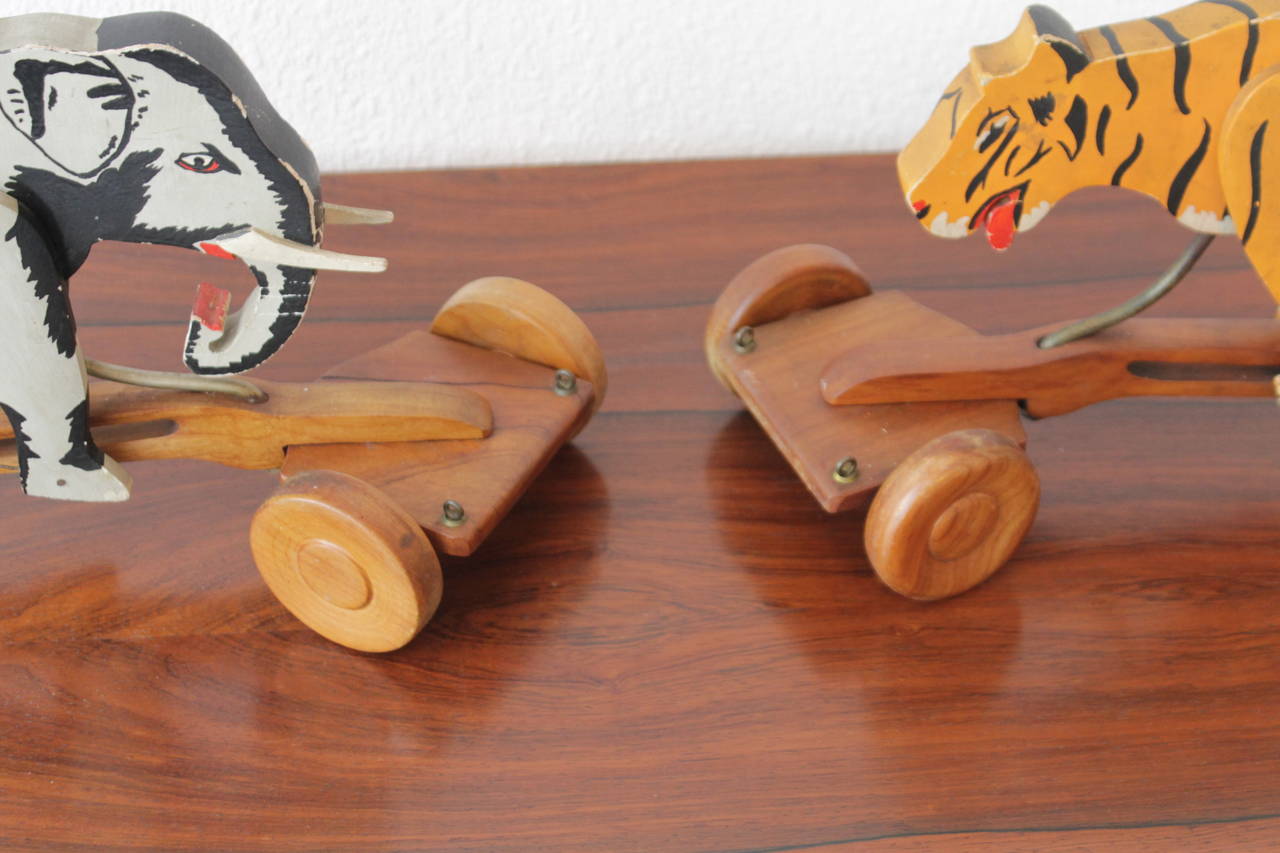 1950s Wooden Pull Toy Tiger 3