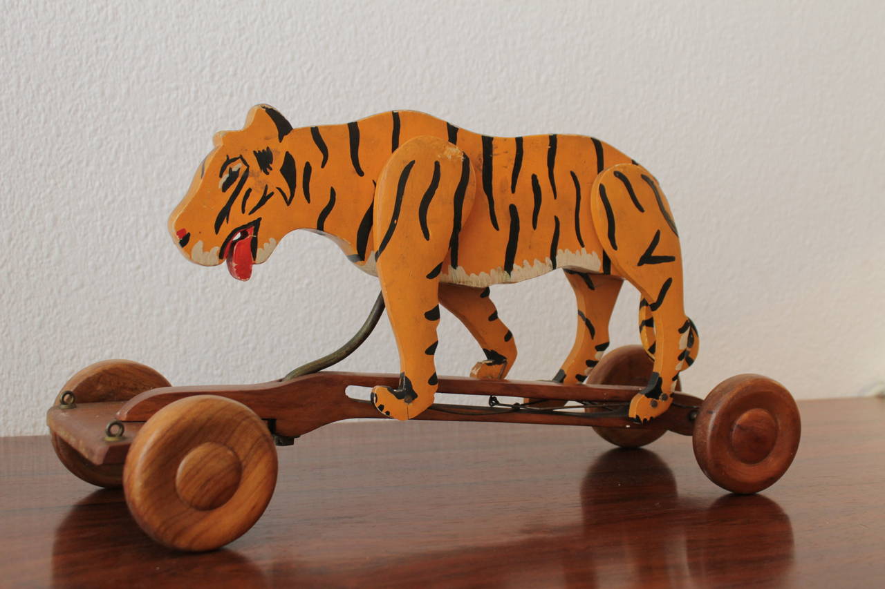 1950s Wooden Pull Toy Tiger 1