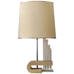1970s Travertine, Glass and Chrome Table Lamp 9