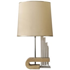1970s Travertine, Glass and Chrome Table Lamp