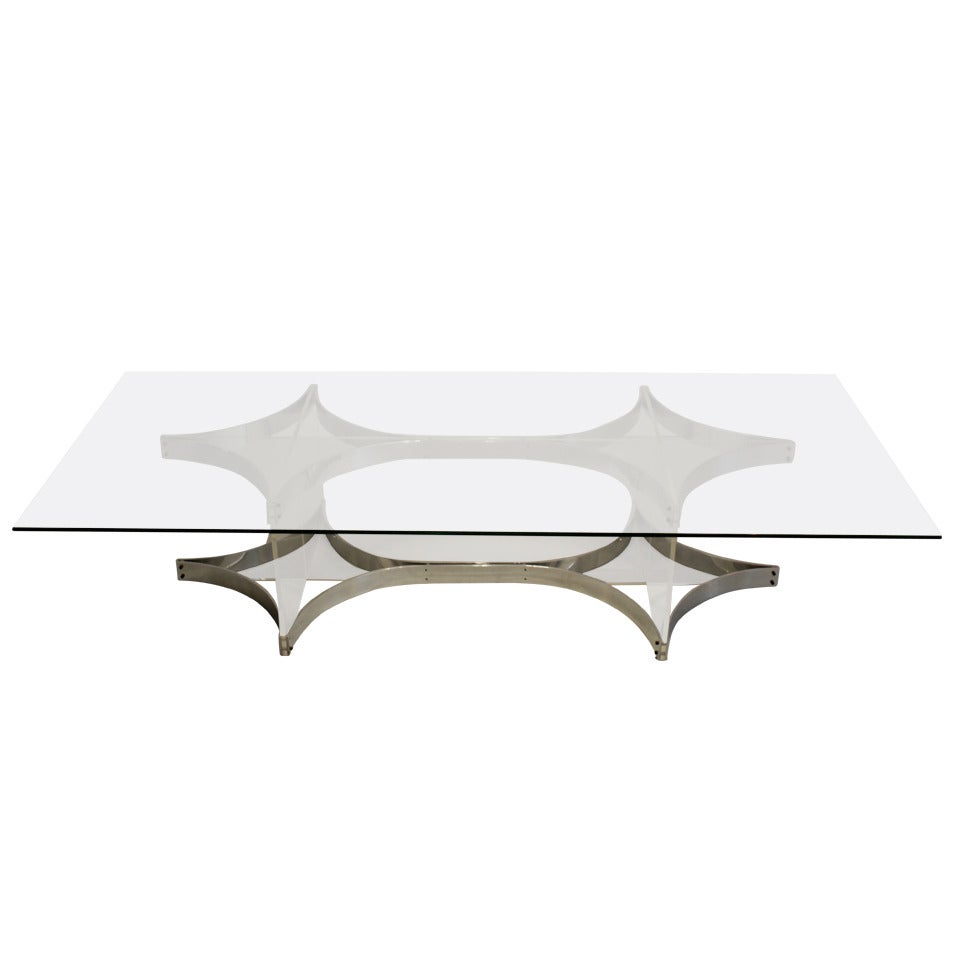 Alessandro Albrizzi Lucite, Glass and Chrome Coffee Table For Sale