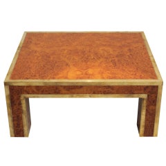 1970's Burl Wood and Brass Side Table