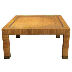 Vintage Bielecky Brothers Rattan and Brass Table