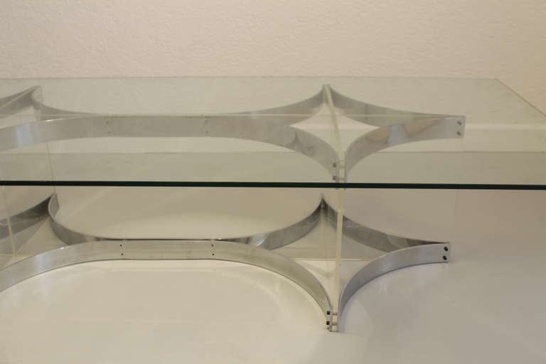 Italian Alessandro Albrizzi Lucite, Glass and Chrome Coffee Table For Sale