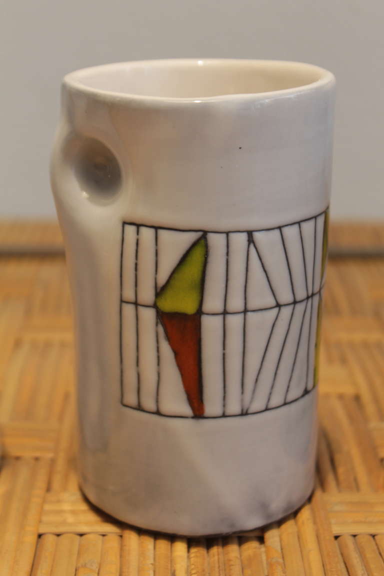 French Roger Capron Four Glazed Ceramic Mugs
