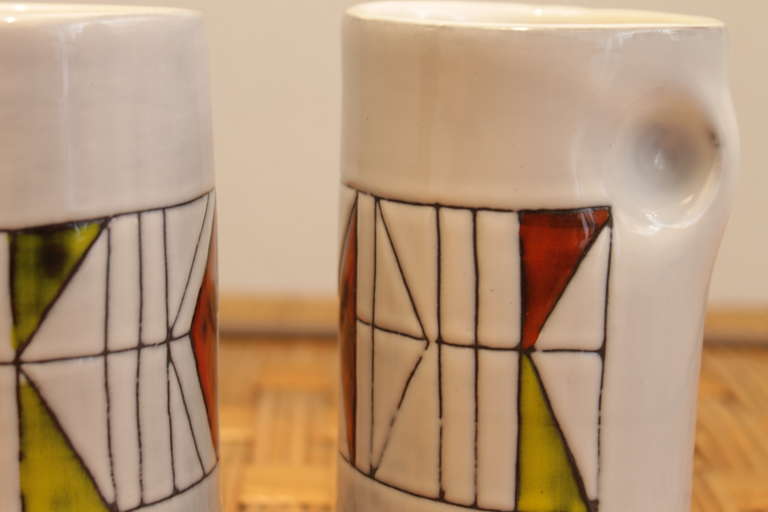 Mid-20th Century Roger Capron Four Glazed Ceramic Mugs