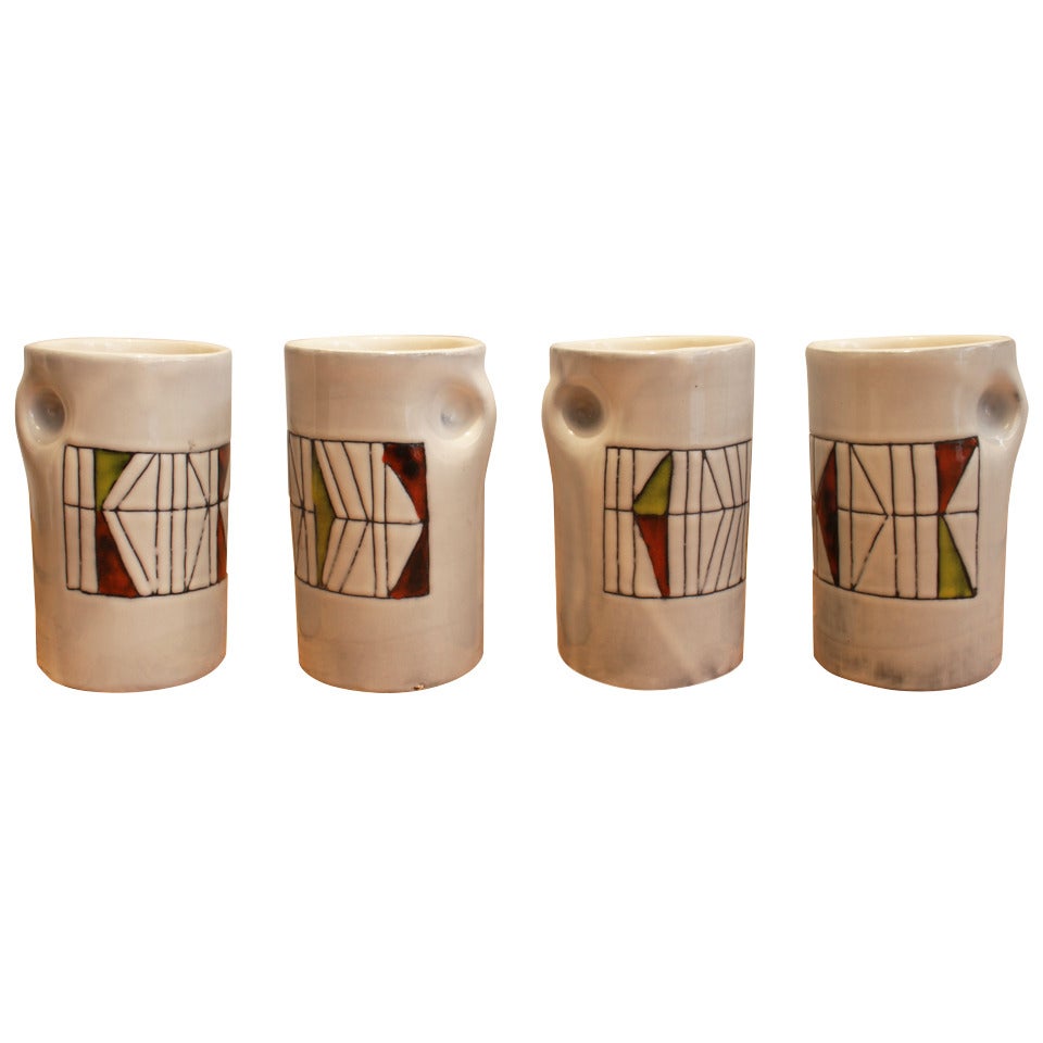 Roger Capron Four Glazed Ceramic Mugs