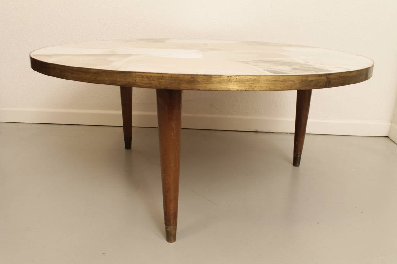 Vintage Italian Circular Brass and Marble Coffee Table 2