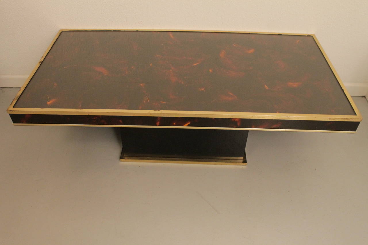 Brass and Faux Tortoise Coffee Table