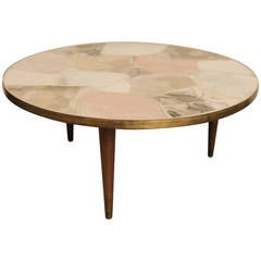 Vintage Italian Circular Brass and Marble Coffee Table