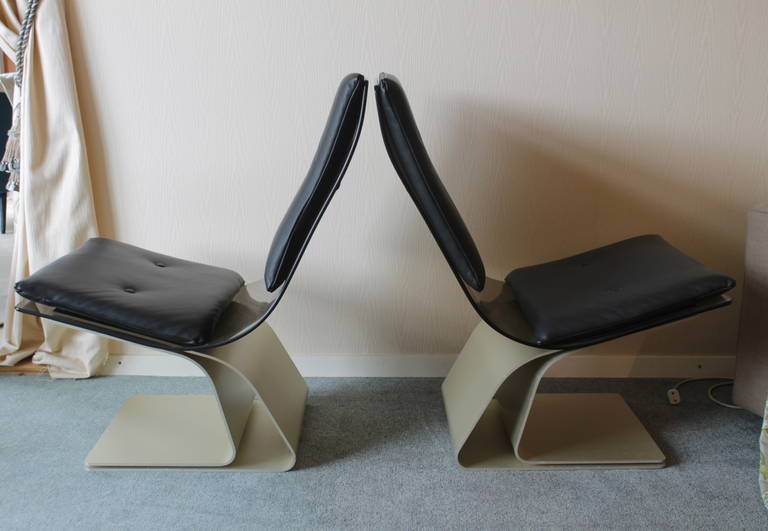 Maison Jansen Glass and Leather Lounge Chair Pair 3