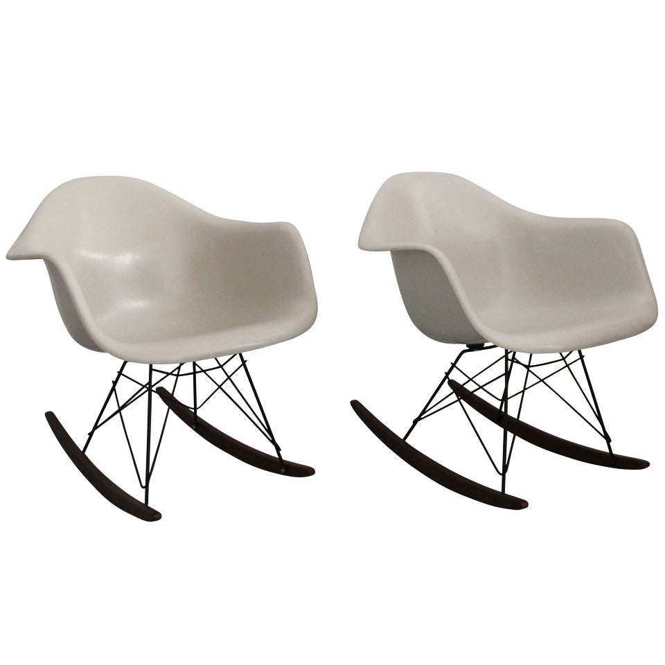 Eames Rocking Chairs in Cream White Fiberglass