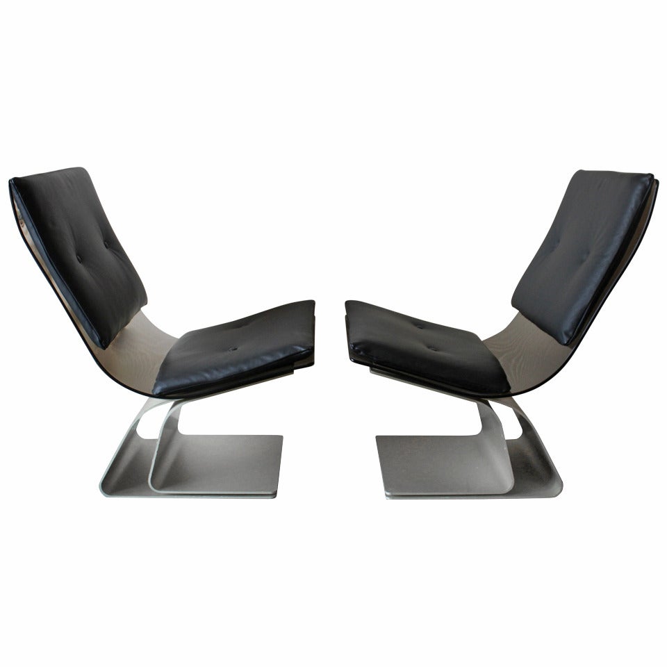 Maison Jansen Glass and Leather Lounge Chair Pair