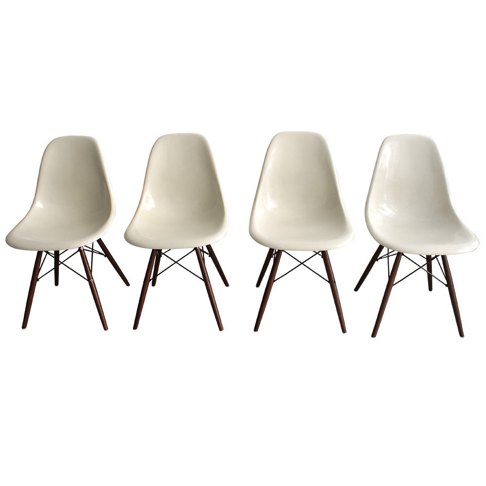 Eames Dowel Off-White Fiberglass Side Chairs