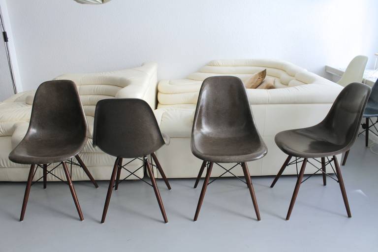 American Eames Dowel Chocolate Brown Fiberglass Side Chairs