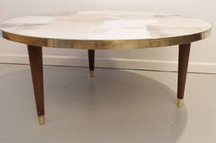 1950s Tripod Cirular Italian Brass and Marble Coffee Table