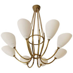 BAG Turgi Swiss 1950s, Eight Brass Arms Chandelier