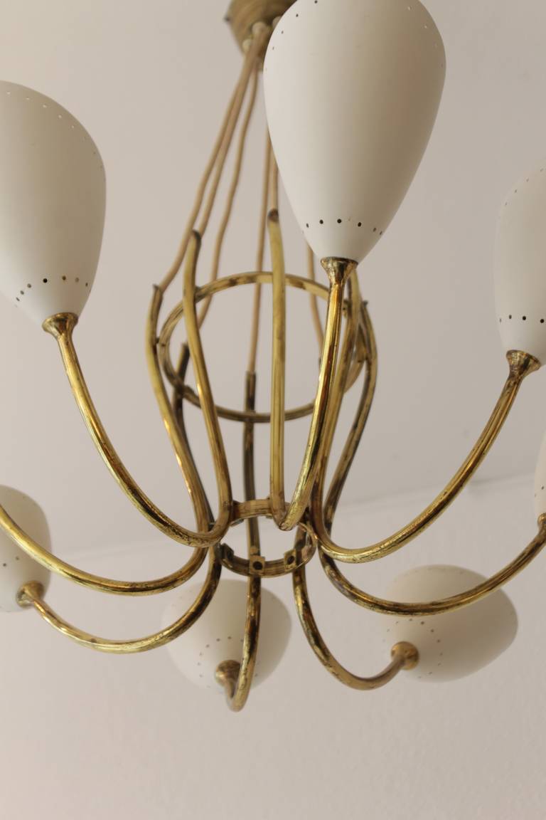 BAG Turgi Swiss 1950s, Eight Brass Arms Chandelier In Good Condition In Geneva, CH