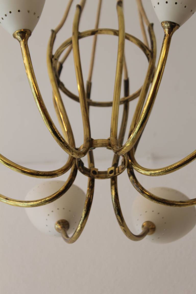 BAG Turgi Swiss 1950s, Eight Brass Arms Chandelier 5