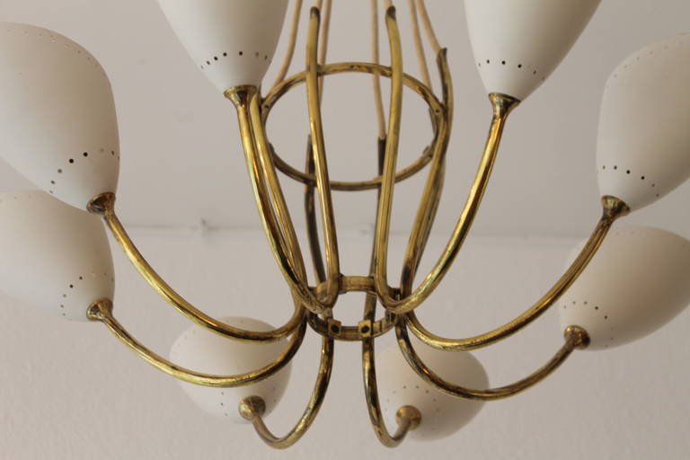 Mid-20th Century BAG Turgi Swiss 1950s, Eight Brass Arms Chandelier