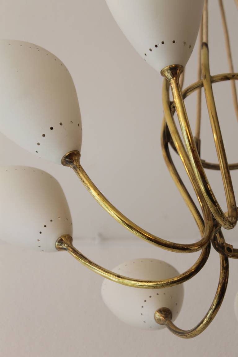 BAG Turgi Swiss 1950s, Eight Brass Arms Chandelier 4