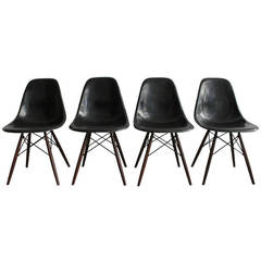Eames Dowel Black Fiberglass Side Chairs