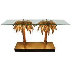 Brass and Bamboo Palm Tree Illuminated Console Table