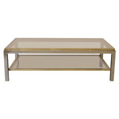Willy Rizzo "Flaminia" Brass and Chrome Coffee Table