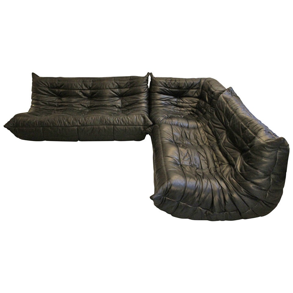 Togo Ligne Roset Black Leather Sofa