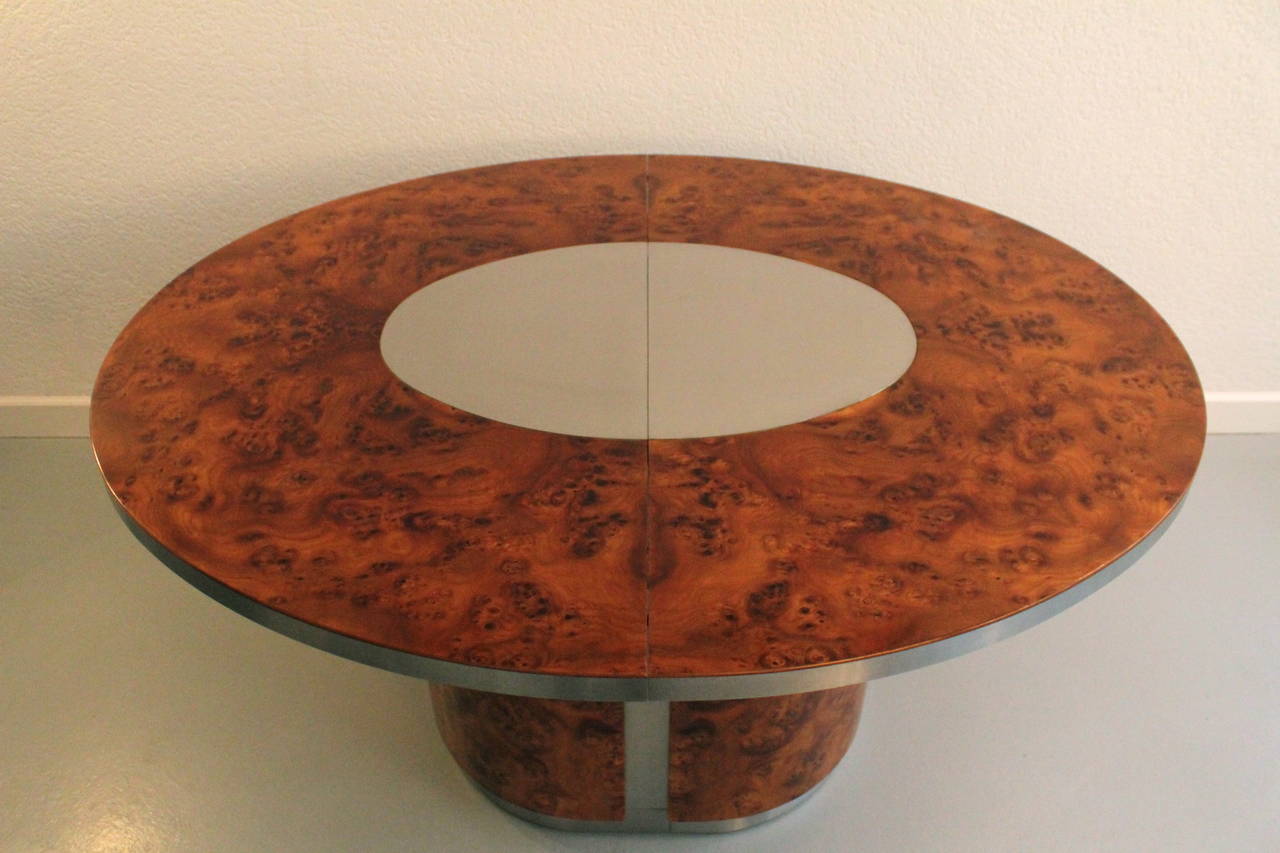 1970's Burl Wood & Steel Oval Dining Table 4