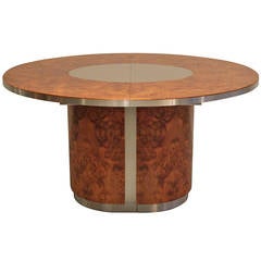 1970's Burl Wood & Steel Oval Dining Table