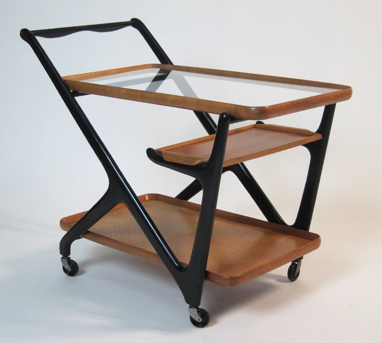 Italian Cesare Lacca Bar Cart with Serving Tray For Sale