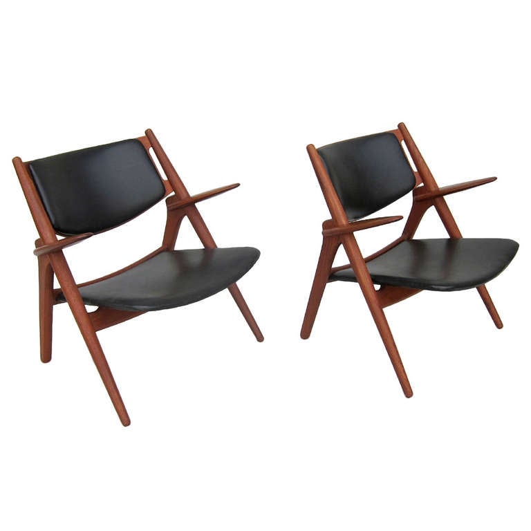 Matching Pair of Hans J. Wegner CH-28 Sawbuck Armchairs 1950's For Sale