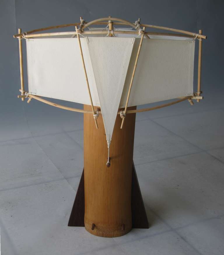 UNESCO craft award winner Muriel Garderet table light, handmade of bamboo and canvas