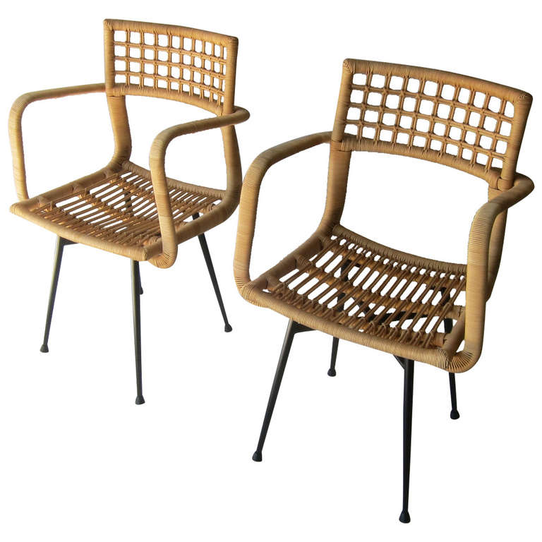 Stunning Gio Ponti Style Loggia Chairs 1950's For Sale