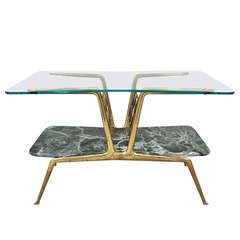Gio Ponti Style Glass and Marble Bilevel Coffee Table, Italy, 1950s