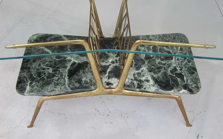 Mid-20th Century Gio Ponti Style Glass and Marble Bilevel Coffee Table, Italy, 1950s
