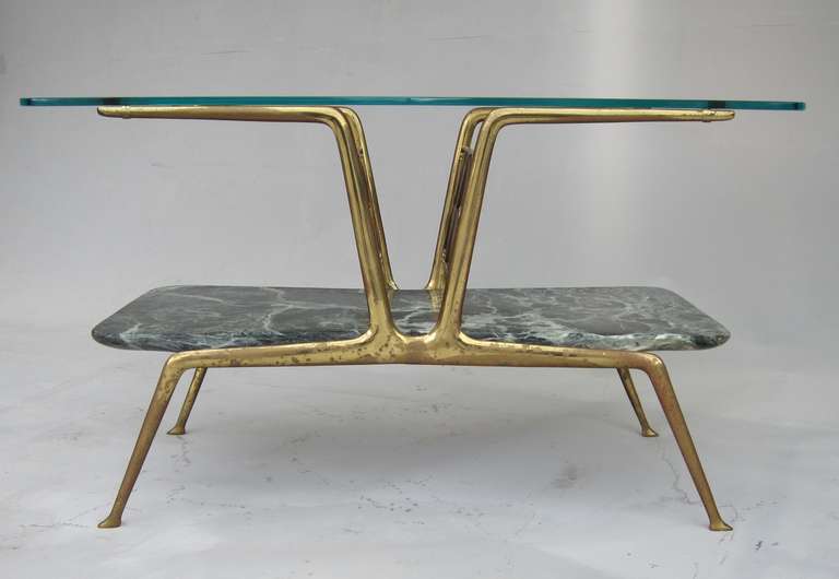 Gio Ponti Style Glass and Marble Bilevel Coffee Table, Italy, 1950s In Good Condition In Bern, CH